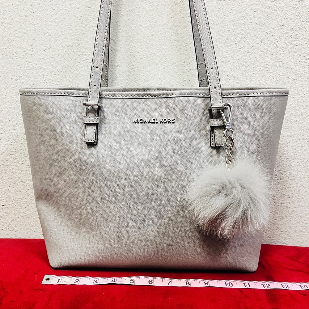 Michael Kors Light Gray Tote with Pom Pom